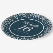 Navy Blue Silver Glitter 16th Birthday Papieren Bordje (Gekanteld)