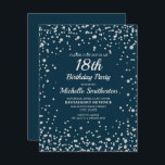 Navy Blue Silver Glitter 18th Birthday Kaart<br><div class="desc">Elegant marvy blue met zilverdiamant glitter 18e verjaardag uitnodiging voor tienermeisjes. Neem contact met ons op voor hulp bij aanpassingen of om passende producten aan te vragen.</div>