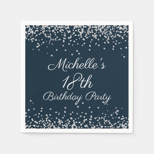 Navy Blue Silver Glitter 18th Birthday Party Servet (Voorkant)