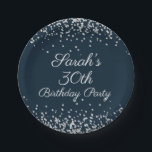 Navy Blue Silver Glitter 30th Birthday Party Papieren Bordje<br><div class="desc">Elegant marvy blue met zilveren glitter borden van 30ste verjaardag,  gepersonaliseerd met een naam. Neem contact met ons op voor hulp bij aanpassingen of overeenkomende producten.</div>