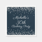 Navy Blue Silver Glitter 30th Birthday Party Servet (Voorkant)