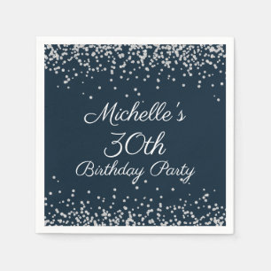 Navy Blue Silver Glitter 30th Birthday Party Servet