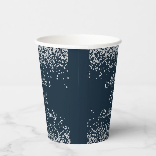 Navy Blue Silver Glitter 40th Birthday Party Papieren Bekers (Rechts)