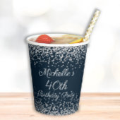 Navy Blue Silver Glitter 40th Birthday Party Papieren Bekers
