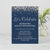 Navy Blue & Silver Glitter 50th Birthday Party Kaart (Staand voorkant)