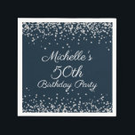 Navy Blue Silver Glitter 50th Birthday Party Servet<br><div class="desc">Elegant en chic navy blue met zilveren glitter 50ste verjaardagsfeestje voor vrouwen. Neem contact met ons op voor hulp bij aanpassingen of om passende producten aan te vragen.</div>