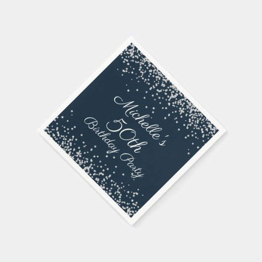 Navy Blue Silver Glitter 50th Birthday Party Servet (Hoek)