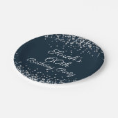 Navy Blue Silver Glitter 60th Birthday Party Papieren Bordje (Gekanteld)