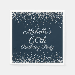 Navy Blue Silver Glitter 60th Birthday Party Servet