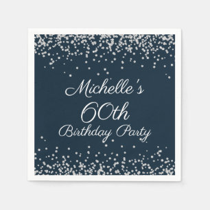 Navy Blue Silver Glitter 60th Birthday Party Servet