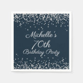 Navy Blue Silver Glitter 70th Birthday Party Servet (Voorkant)