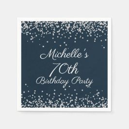 Navy Blue Silver Glitter 70th Birthday Party Servet