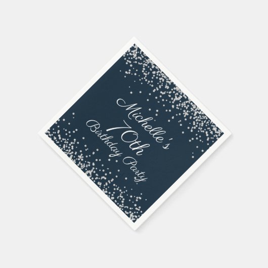 Navy Blue Silver Glitter 70th Birthday Party Servet (Hoek)