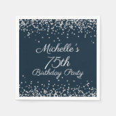 Navy Blue Silver Glitter 75th Birthday Party Servet (Voorkant)
