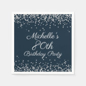 Navy Blue Silver Glitter 80th Birthday Party Servet (Voorkant)