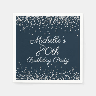 Navy Blue Silver Glitter 80th Birthday Party Servet