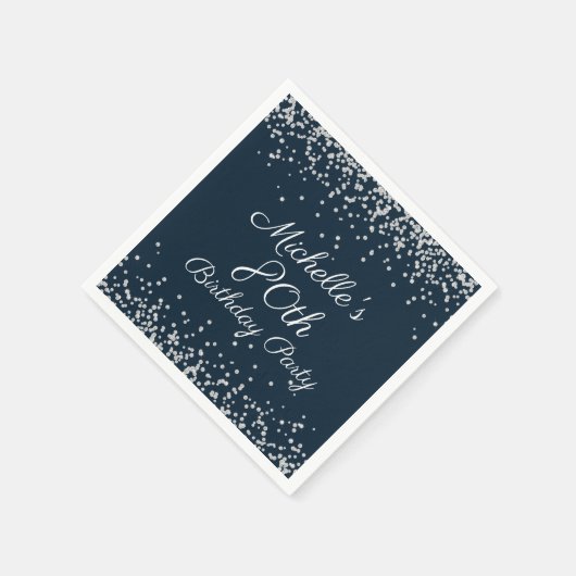 Navy Blue Silver Glitter 80th Birthday Party Servet (Hoek)