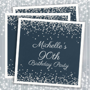 Navy Blue Silver Glitter 90th Birthday Party Servet