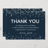 Navy Blue Silver Glitter Birthday Hartelijk dank Bedankkaart (Voorkant / Achterkant)