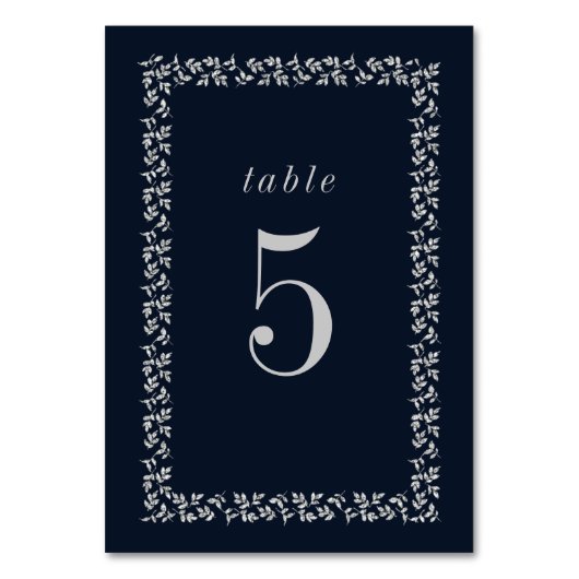 Navy Blue Silver Glitter Botanisch Lijst Kaart (Voorkant)