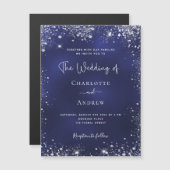 Navy blue Silver Glitter bruiloft nodigmagneet uit (Voorkant / Achterkant)