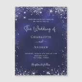 Navy blue Silver Glitter bruiloft nodigmagneet uit (Voorkant)