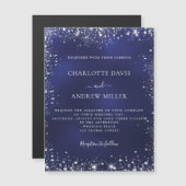 Navy blue Silver Glitter bruiloft nodigmagneet uit (Voorkant / Achterkant)