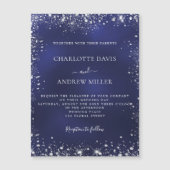 Navy blue Silver Glitter bruiloft nodigmagneet uit (Voorkant)