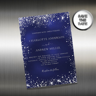 Navy blue Silver Glitter bruiloft nodigmagneet uit