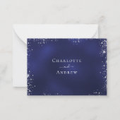 Navy blue Silver Glitter bruiloft RSVP Notitiekaartje (Achterkant)