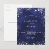 Navy blue Silver Glitter-bruiloft Uitnodiging Briefkaart (Voorkant / Achterkant)