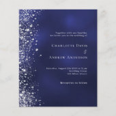 Navy blue Silver Glitter budget bruiloft uitnodigi (Voorkant)