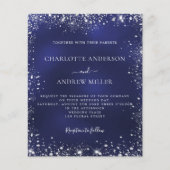 Navy blue Silver Glitter budget bruiloft uitnodigi (Voorkant)