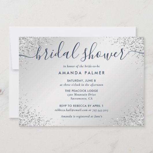 Navy Blue Silver Glitter Confetti Vrijgezellenfees Kaart (Voorkant)