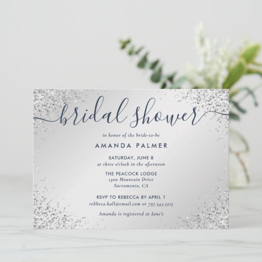 Navy Blue Silver Glitter Confetti Vrijgezellenfees Kaart (Staand voorkant)