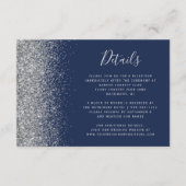 Navy Blue Silver Glitter Edge Wedding Details Informatiekaartje (Voorkant)