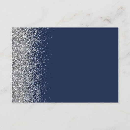 Navy Blue Silver Glitter Edge Wedding Details Informatiekaartje (Achterkant)