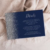 Navy Blue Silver Glitter Edge Wedding Details Informatiekaartje