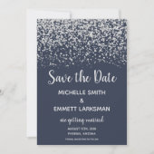 Navy Blue Silver Glitter Elegant Save the Date Kaart (Voorkant)