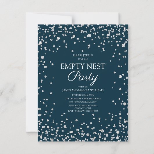 Navy Blue Silver Glitter Empty Nest Party Kaart (Voorkant)
