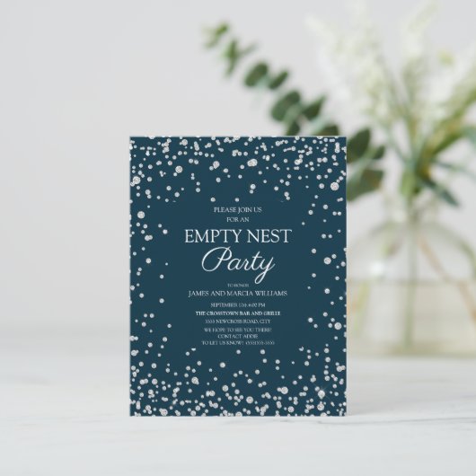 Navy Blue Silver Glitter Empty Nest Party Kaart (Staand voorkant)