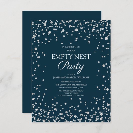 Navy Blue Silver Glitter Empty Nest Party Kaart (Voorkant / Achterkant)
