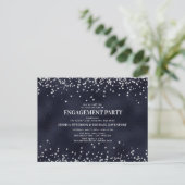 Navy Blue Silver Glitter Engagement Party Briefkaart (Staand voorkant)