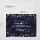 Navy Blue Silver Glitter Engagement Party Briefkaart (Voorkant / Achterkant)