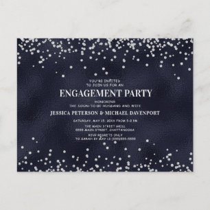Navy Blue Silver Glitter Engagement Party Briefkaart