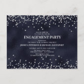 Navy Blue Silver Glitter Engagement Party Briefkaart (Voorkant)