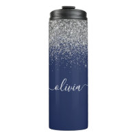 Navy Blue Silver Glitter Girly Fitness Monogram