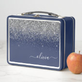 Navy Blue Silver Glitter Girly Monogram (In situ)