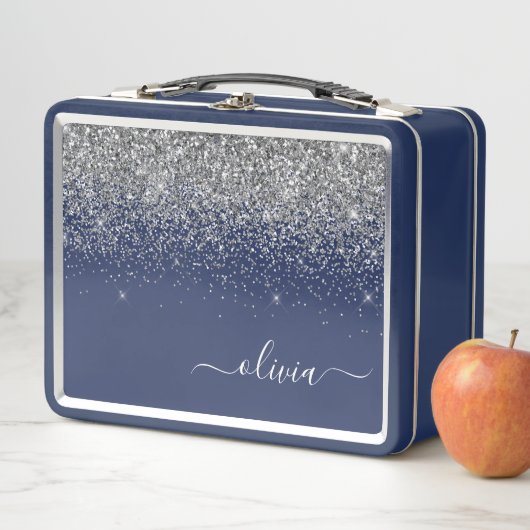 Navy Blue Silver Glitter Girly Monogram (In situ)