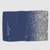 Navy Blue Silver Glitter Girly Monogram Golfhanddoek (Horizontaal)
